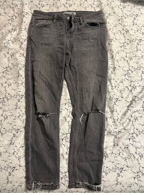 Topshop Grey Washed Skinny Jeans with Knee Rips